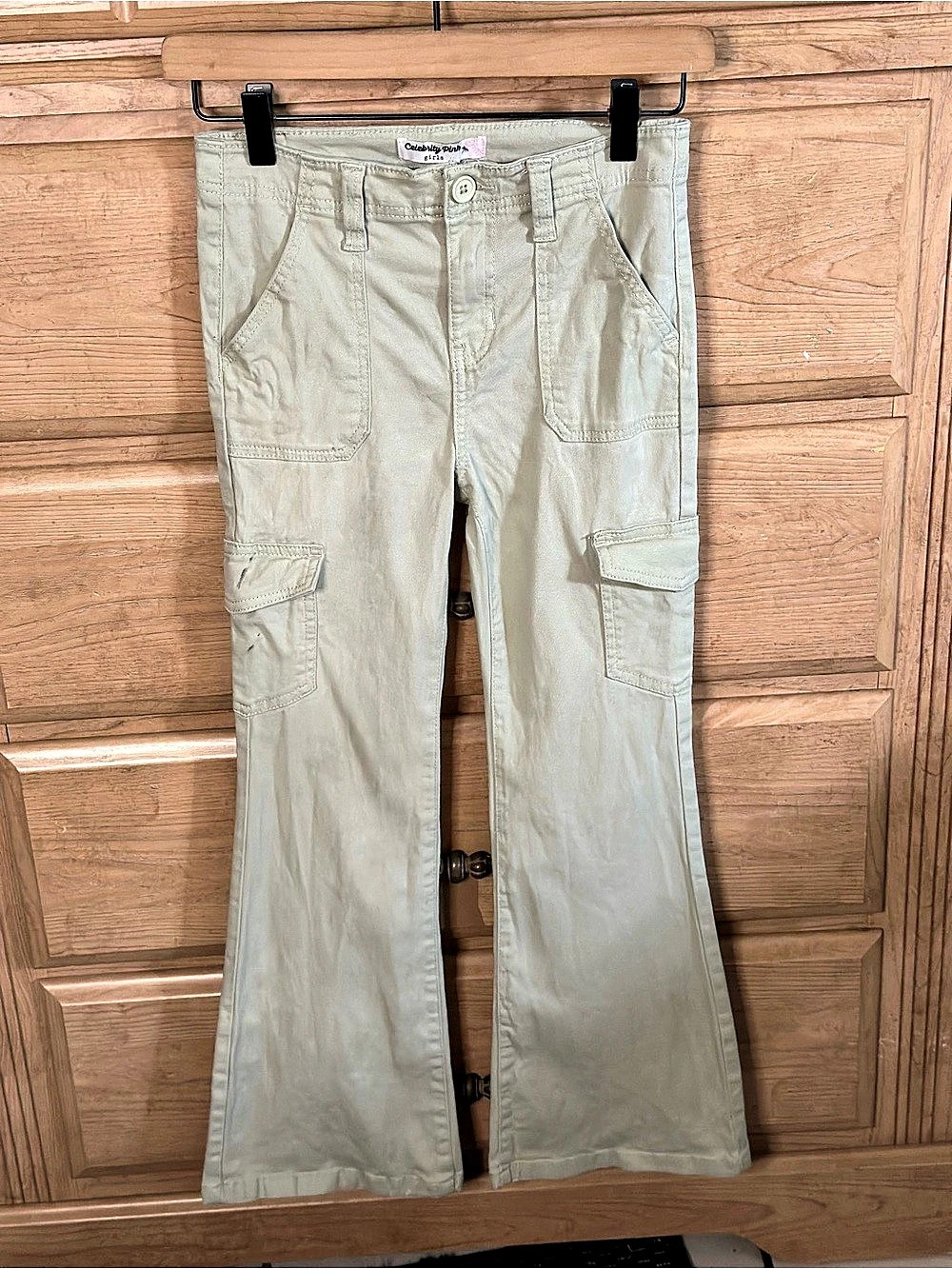 Celebrity Pink | Girls Cargo Flare Pants in Sage Green | Size 12